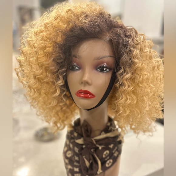 SOLD-Kinky Curly 4B-4C Texture Lace Front Wig Color #T4/27 Honey Blonde! - Picture 6 of 9